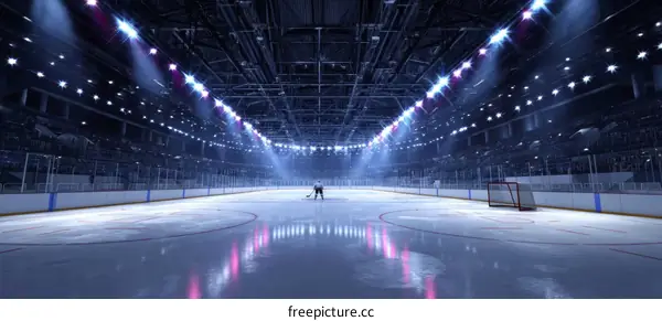 Empty Ice Hockey Arena with Single Player