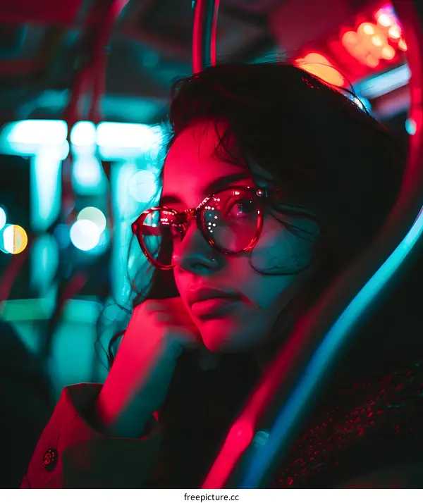Woman In Neon Lights Portrait