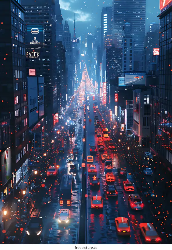 Street view of a繁华都市夜景街道车水马龙