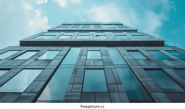 Blue Skyscraper with Glass Windows