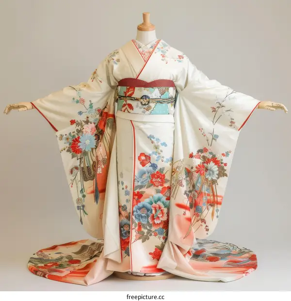 A woman wearing a traditional Japanese wedding kimono