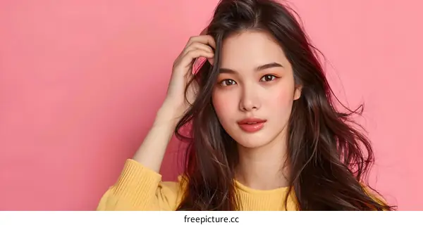 Portrait of a Young Asian Woman with Long Hair