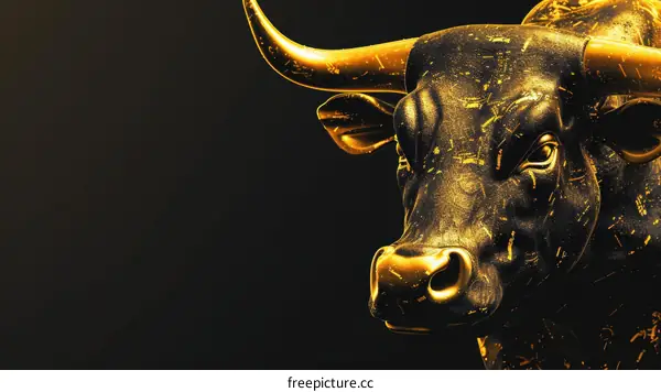 Black and gold bull sculpture with dark background