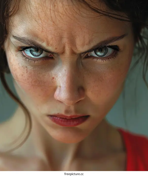 Portrait of a Young Woman with Angry Expression