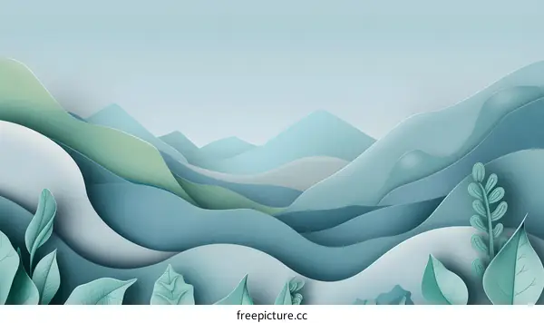 Paper Cut Style Mountain Landscape Illustration