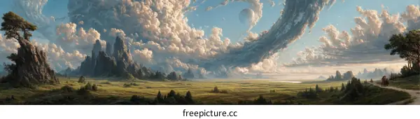 Fantastic Fantasy Landscape with Travelers