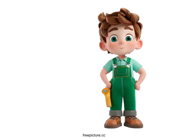 [Transparent Background PNG]Cute cartoon character of a boy wearing green overalls