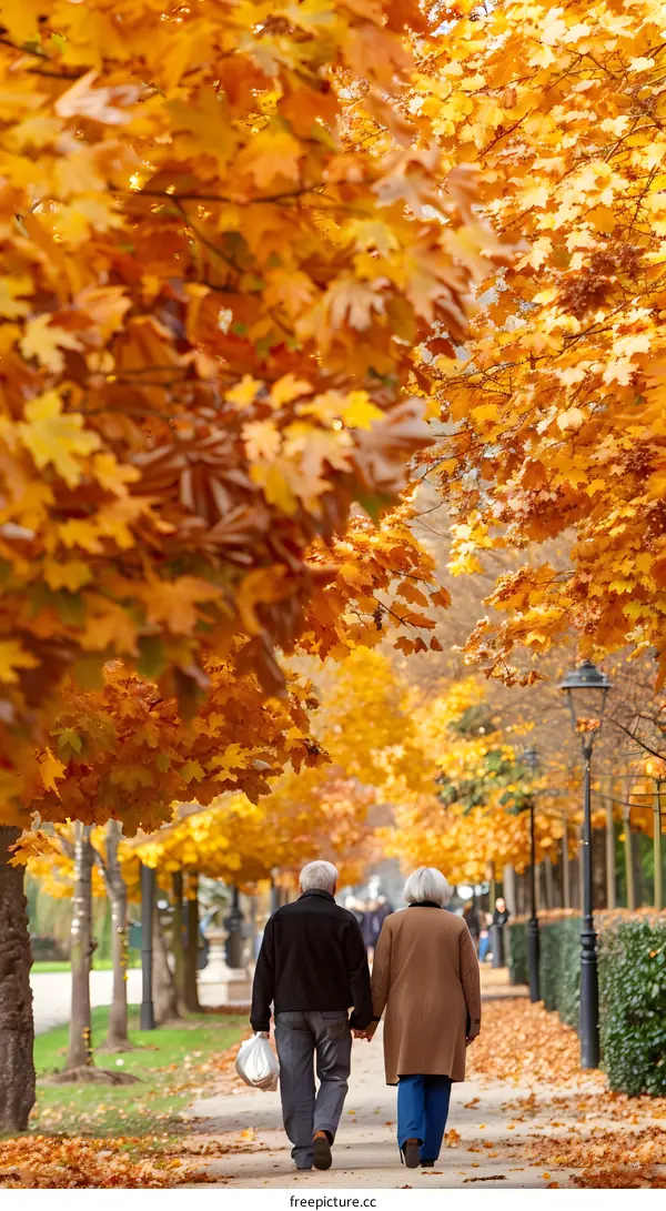 Couple Walking in Autumnal Park