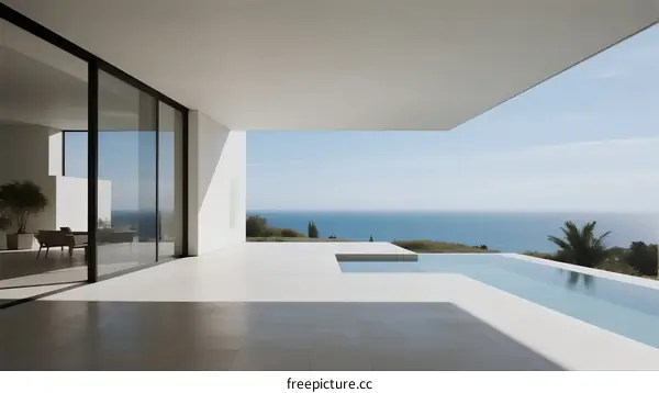 Modern minimalist villa with infinity pool overlooking the sea