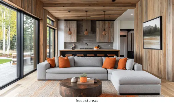 Modern Rustic Living Room with Large Windows