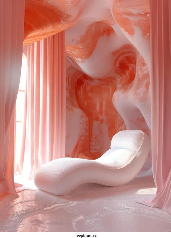 Abstract Pink Room Interior Design with Lounger