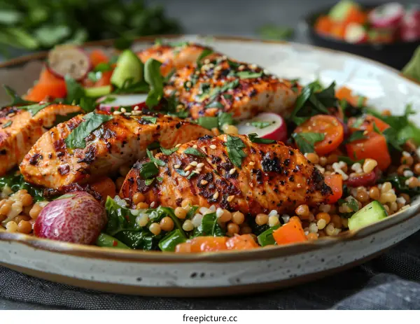 Grilled Salmon with Couscous and Vegetables