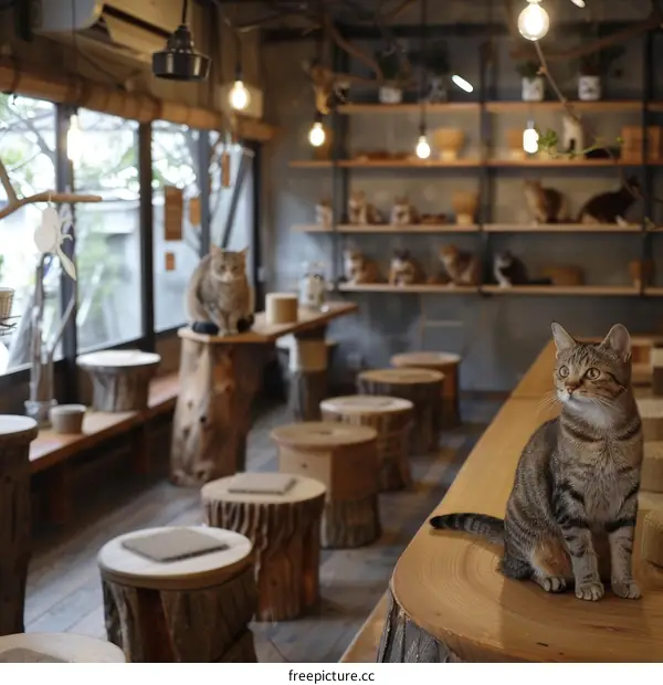 A cat cafe in Japan with a variety of seating options for the cats