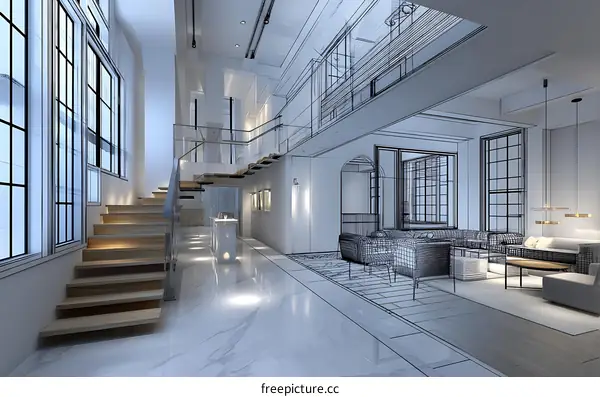 Modern Architectural Design Interior Illustration