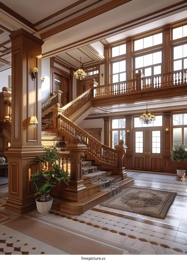 Grand Wooden Staircase Interior Design