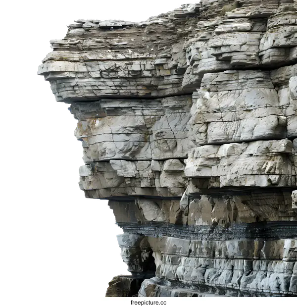 [Transparent Background PNG]Layered Rock Cliffs Against White Background