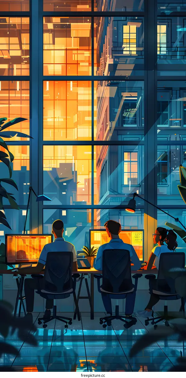 People working overtime in office at night