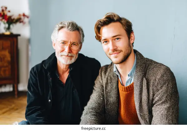 Two Caucasian Men Sitting Together Portrait