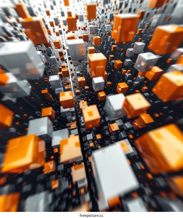 Floating Orange and White Cubes in 3D Space