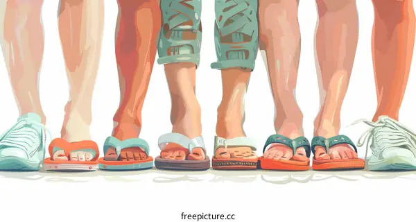A group of people wearing flip-flops