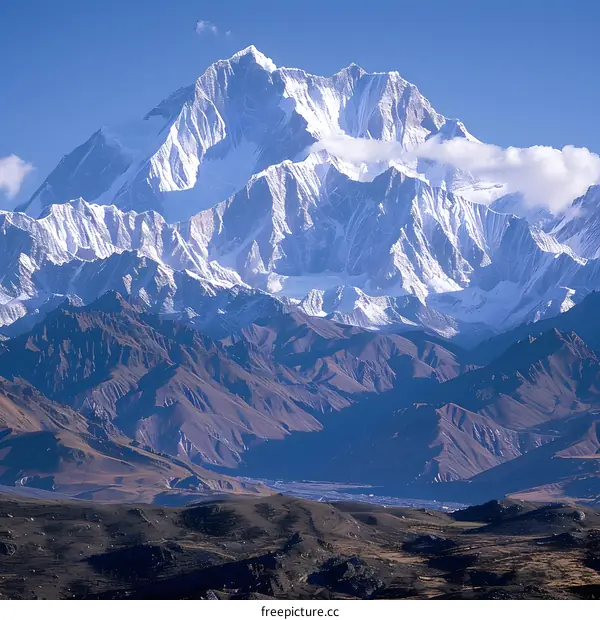 Snow Covered Mountain Peak And Valley In Himalayas