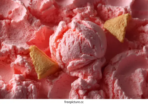 Close Up of Pink Ice Cream with Toppings