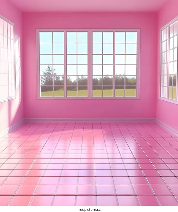 Pink Room With Tile Floor And Window