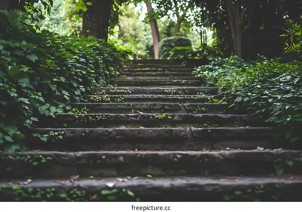 Stone Steps in a Lush Green Forest
