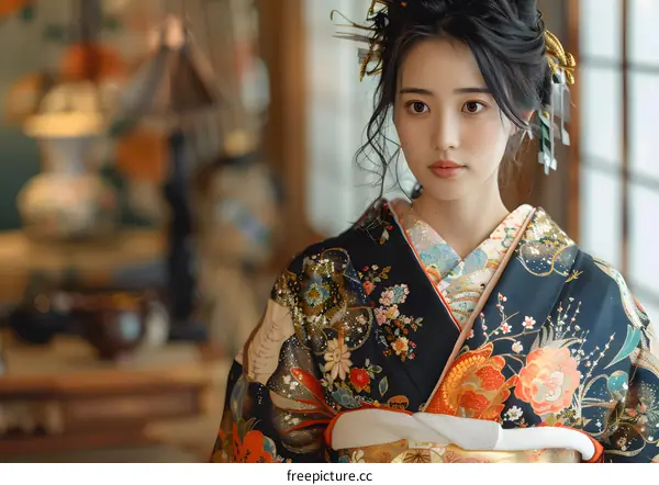 Young Japanese Woman in Traditional Kimono
