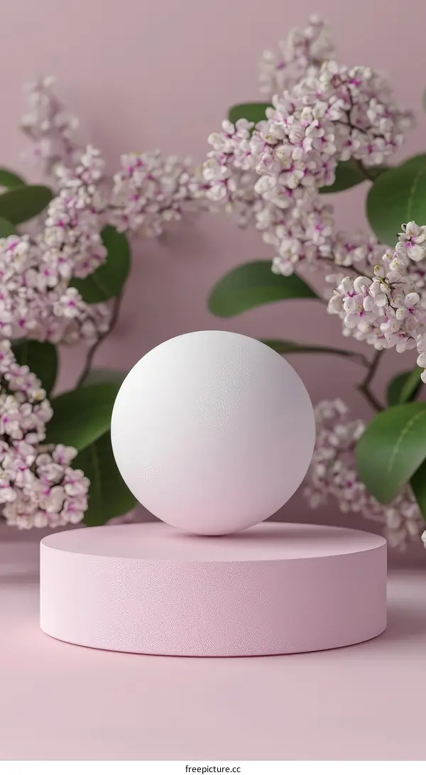 Pink Floral Display with Geometric Sphere