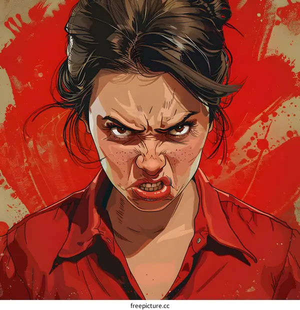Illustration of a woman with an angry expression on her face