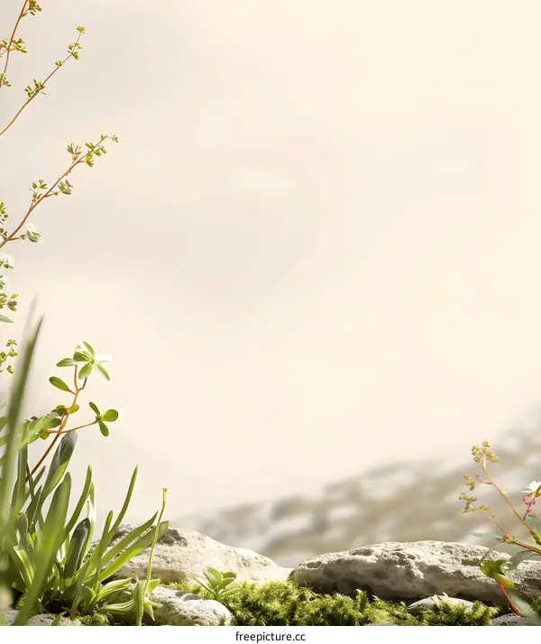 Green Grass and Rock Background with Copy Space