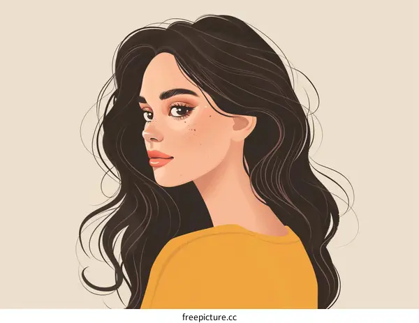 Beautiful Woman with Long Brown Hair in Artistic Style