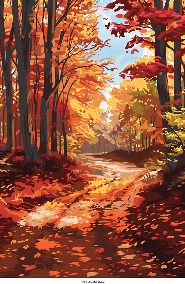 Autumn Forest Path Landscape Painting