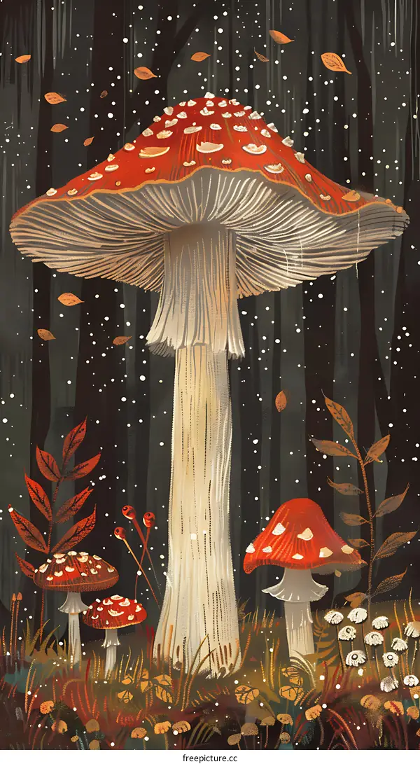 Red and White Mushroom in a Forest