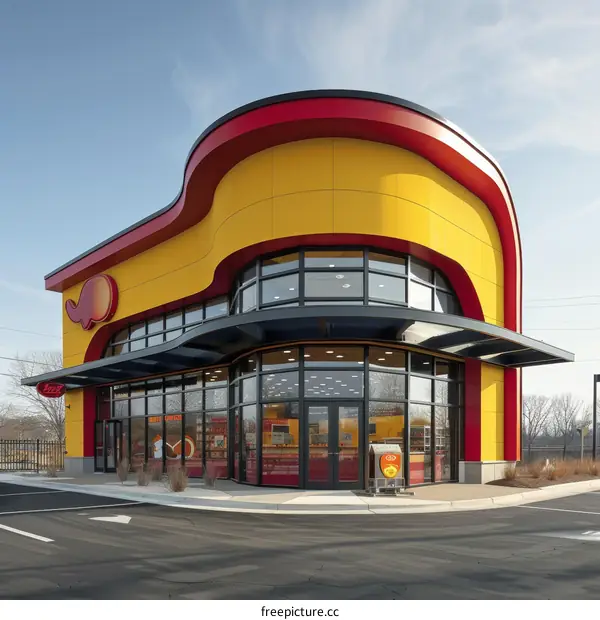 The colorful and modern architecture of a Zaxby's fast food restaurant