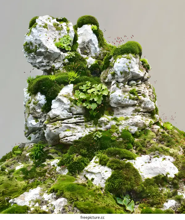 Green Moss Covered Rocks Closeup