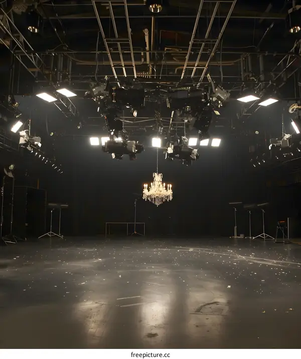 Empty Stage with Lights and Chandelier