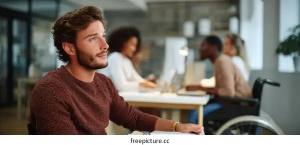 Caucasian Businessman Thinking in Modern Office
