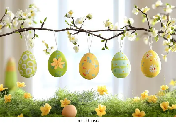 Easter Eggs Decorated on a Branch