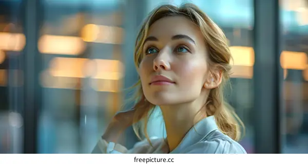 Portrait of a beautiful young woman looking thoughtfully out the window