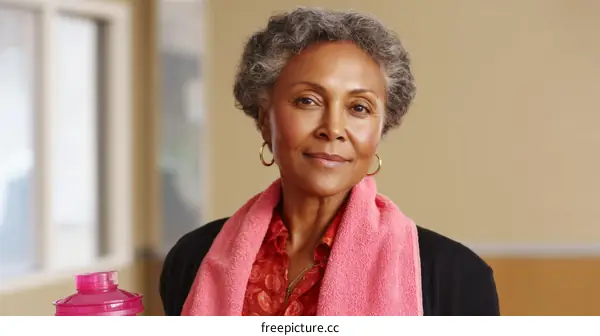 Portrait of a Smiling African American Woman with a Pink Water Bottle