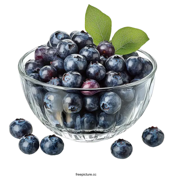 [Transparent Background PNG]Fresh Blueberries in a Glass Bowl