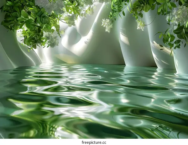 Abstract Green Water Environment with Lush Plants