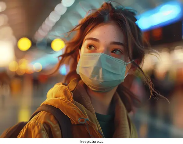 girl wearing a mask in a city at night