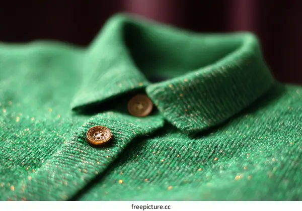 Closeup of a Green Knitted Polo Shirt