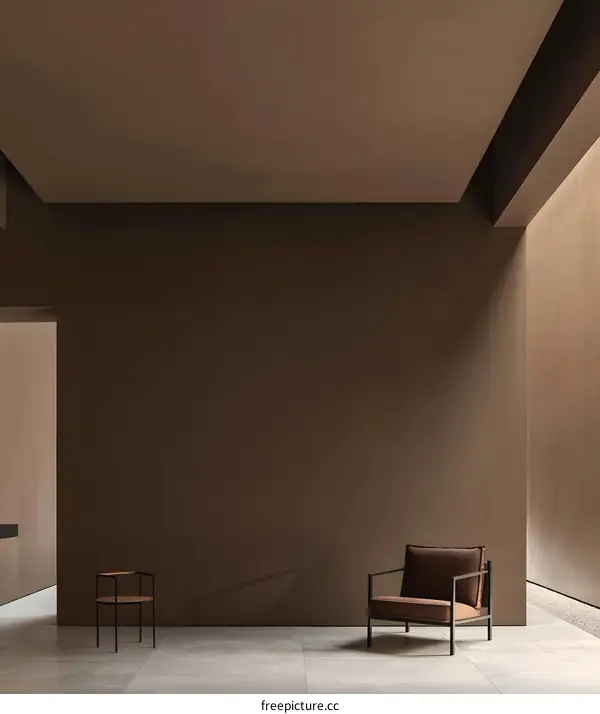 Minimalist Brown Room Interior Design with a Chair and Side Table