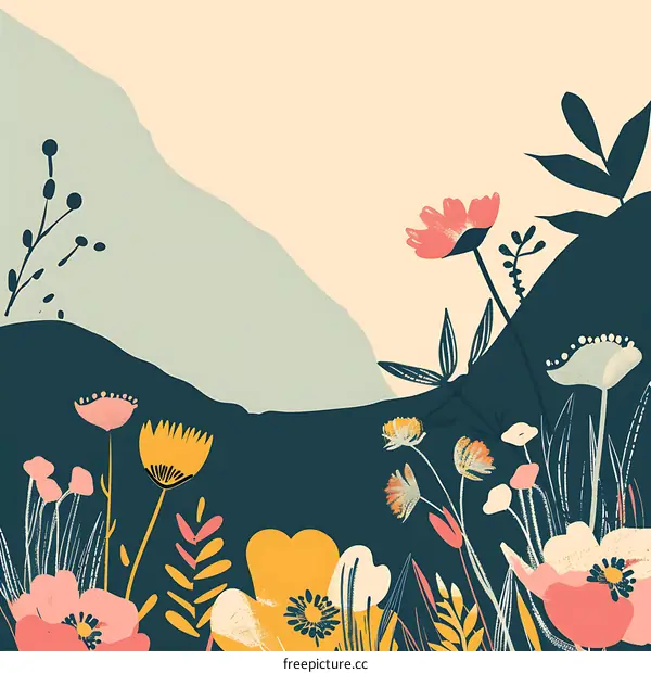 Abstract Floral Illustration With Mountain Background