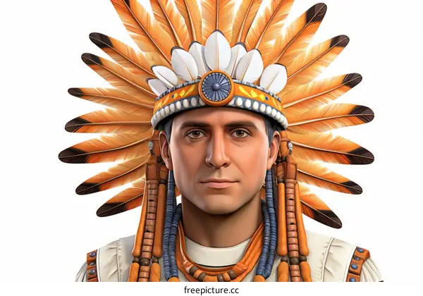 Portrait of a Native American man wearing a traditional headdress