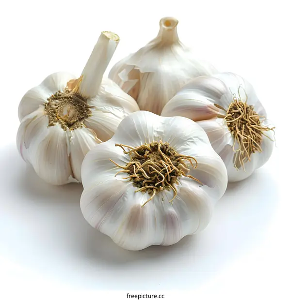 Three Garlic Bulbs on White Background